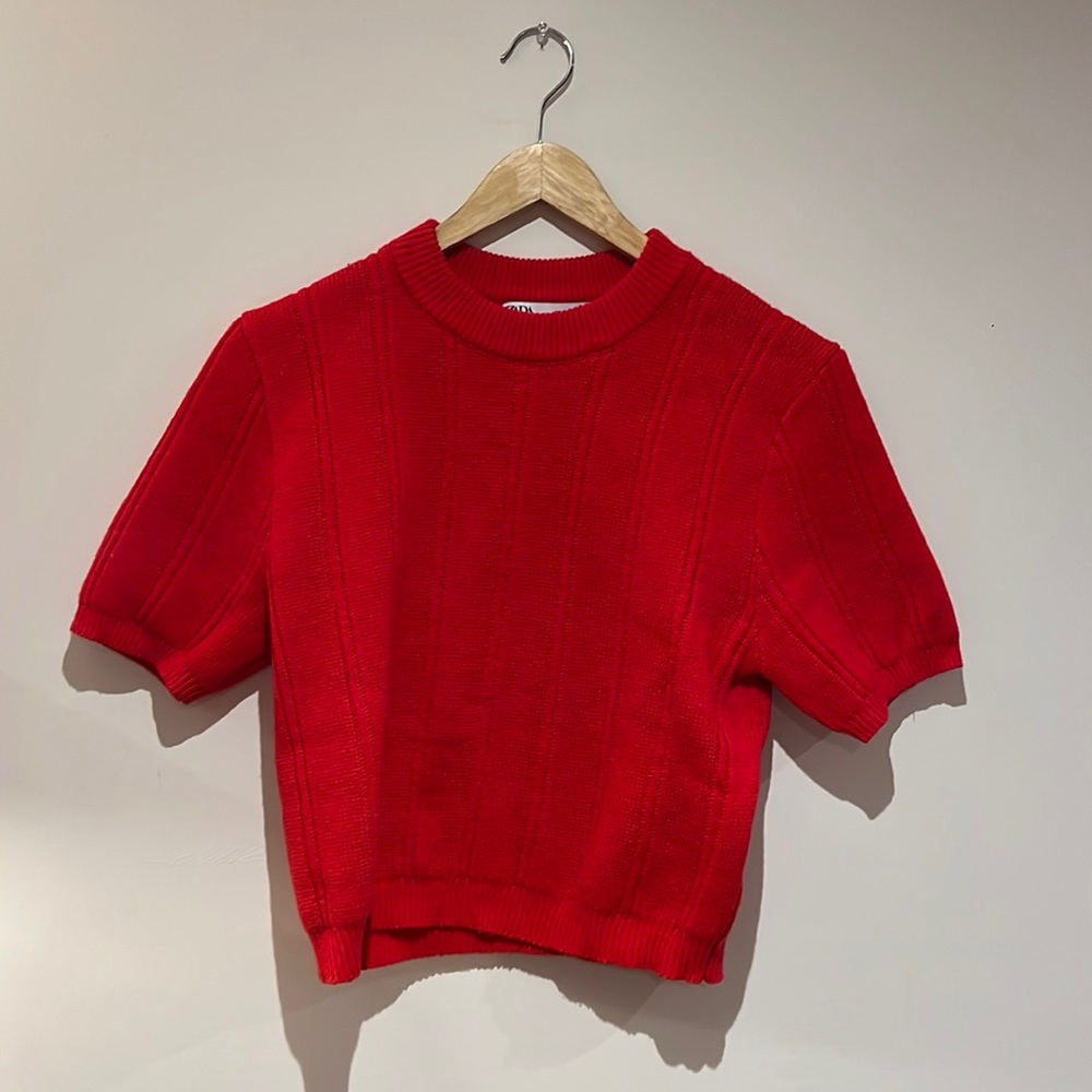 Zara red knit sweater tee L